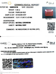 9.48/CT Natural Ruby with Govt. Lab Certificate